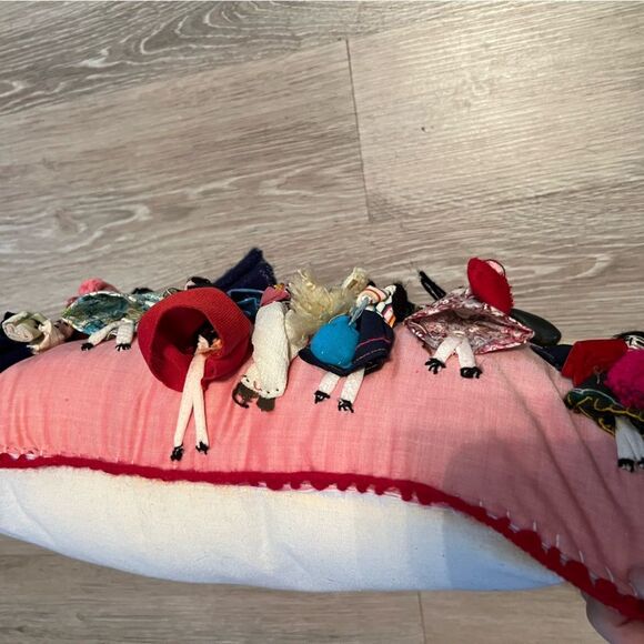 Vintage Peruvian Arpillera Feria 3D Folk Art Handmade Tapestry Pillow Crochet - Picture 8 of 16